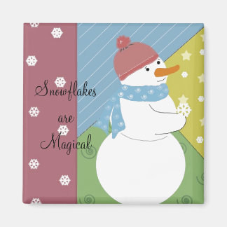 Snowman Holding a Magical Snowflake Magnet
