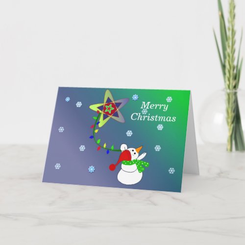 Snowman Holding a String of Lights Holiday Card