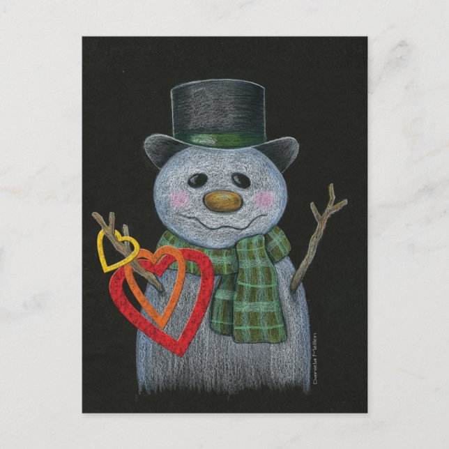 Snowman Holding Hearts Postcard (Front)