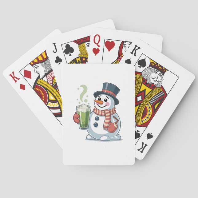Snowman Holding Matcha Drink Christmas Lovers  Poker Cards (Back)