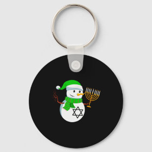 Snowman Holding Menorah Hanukkah Jewish Christmas Keychain