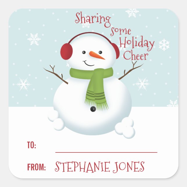 Snowman Holiday Cheer Square Sticker (Front)