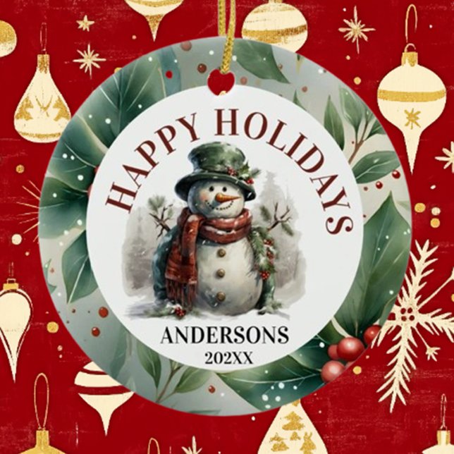 Snowman Holiday Christmas Wishes Ceramic Ornament (Celebrate the season with Brett's Snowman Holiday Ornament, a heartfelt keepsake )