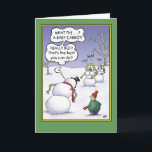Snowman Holiday Humor, Size Matters<br><div class="desc">A funny Christmas snow people humor card depicting a cartoon of a snowman being laughed at by a couple of snow women about the size of his carrot, the snowman is voicing his displeasure to the kid who put him together. The inside of the card reads “Wishing you a super...</div>