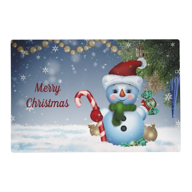 Snowman Holiday Laminated Placemat (Front)