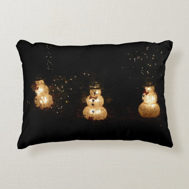 Snowman Holiday Light Display Accent Pillow (Front)