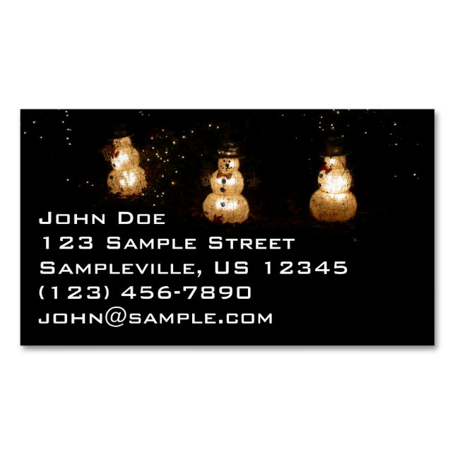 Snowman Holiday Light Display Business Card Magnet (Front)