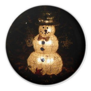 Snowman Holiday Light Display Ceramic Knob