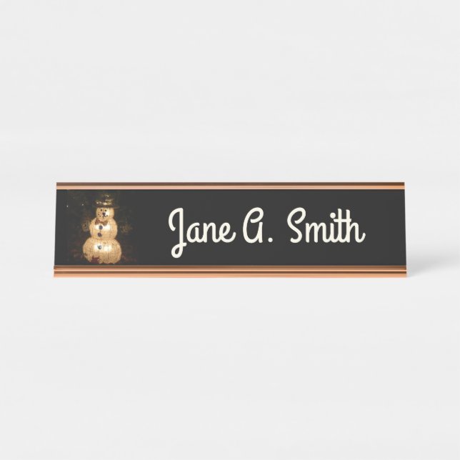 Snowman Holiday Light Display Desk Name Plate (Front)