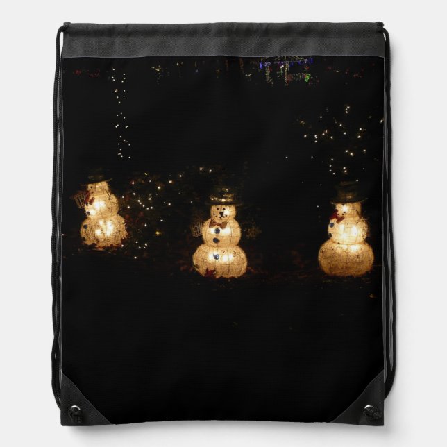 Snowman Holiday Light Display Drawstring Bag (Front)