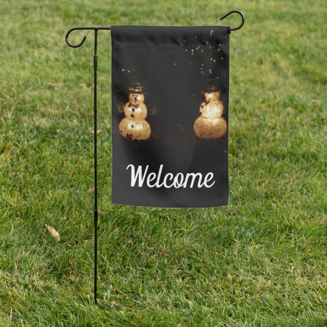 Snowman Holiday Light Display Garden Flag (In SItu)