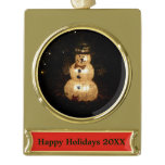 Snowman Holiday Light Display Gold Plated Banner Ornament