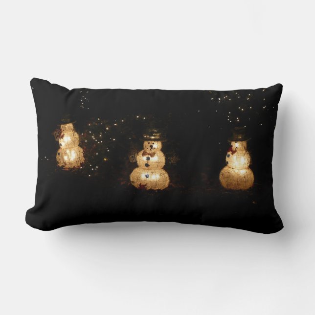 Snowman Holiday Light Display Lumbar Pillow (Front)