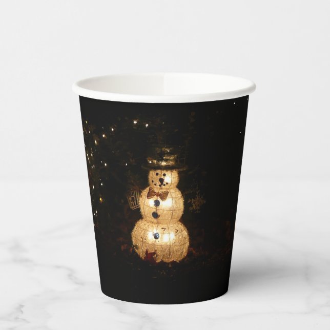 Snowman Holiday Light Display Paper Cups (Left)