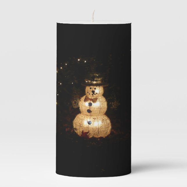 Snowman Holiday Light Display Pillar Candle (Front)