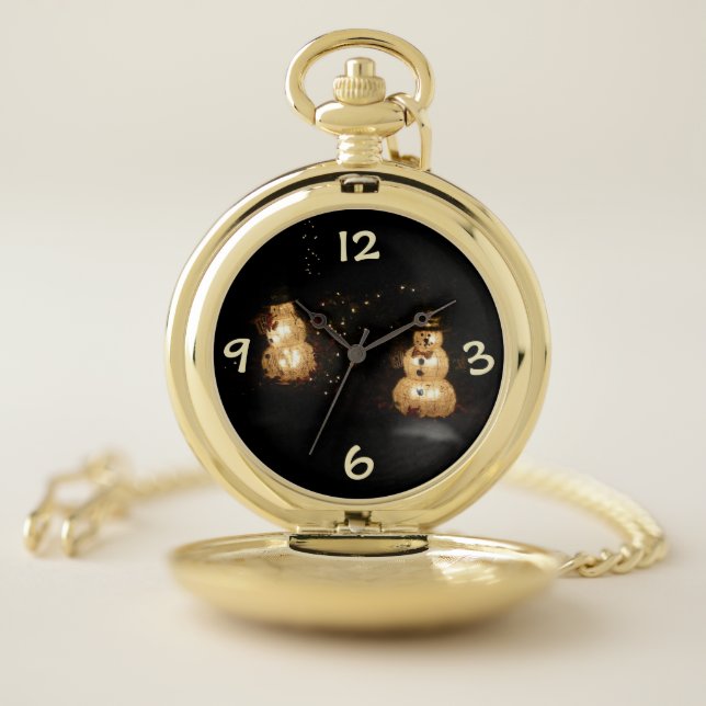 Snowman Holiday Light Display Pocket Watch (Inside)