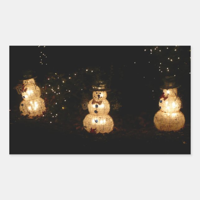 Snowman Holiday Light Display Rectangular Sticker (Front)