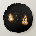 Snowman Holiday Light Display Round Pillow