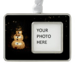 Snowman Holiday Light Display Silver Plated Framed Ornament
