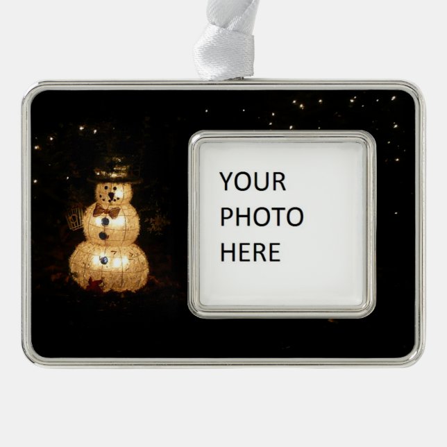 Snowman Holiday Light Display Silver Plated Framed Ornament (Front)