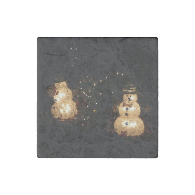 Snowman Holiday Light Display Stone Magnet (Front)