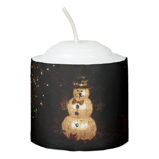 Snowman Holiday Light Display Votive Candle (Front)
