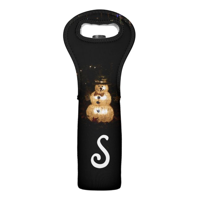 Snowman Holiday Light Display Wine Bag (Front)