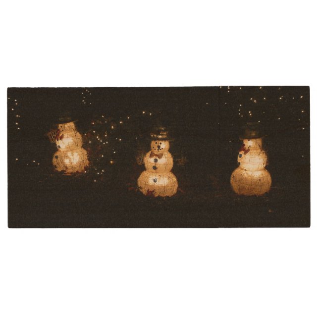 Snowman Holiday Light Display Wood Flash Drive (Front)