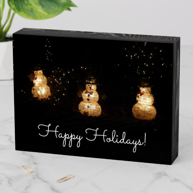 Snowman Holiday Light Display Wooden Box Sign (In Situ Horizontal)