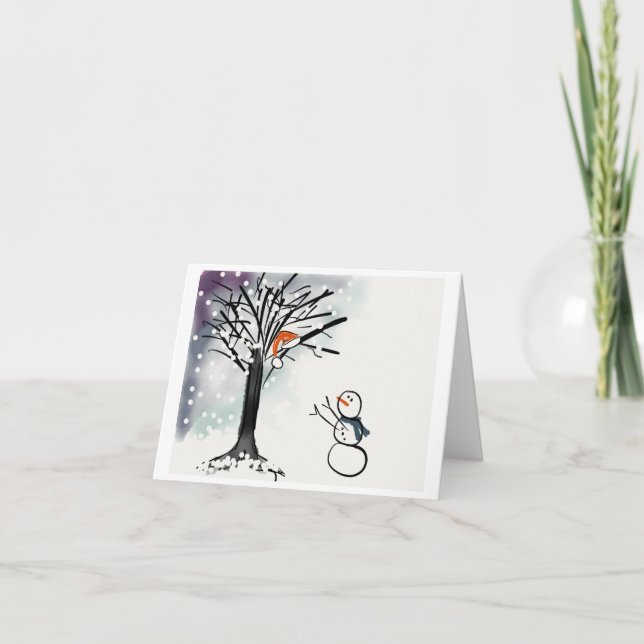 Snowman holiday season greeting card, funny, cute card (Front)
