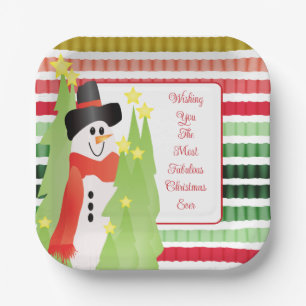 Snowman Holiday Themed Designer Square Paper Plates