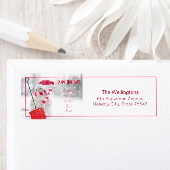 Snowman Holiday White Return Address Label (Insitu)