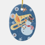 Snowman Horn Making Xmas Holiday Music Ceramic Ornament at Zazzle