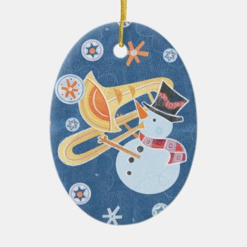 Snowman Horn Making Xmas Holiday Music Ceramic Ornament by WhimsyWiggle at Zazzle