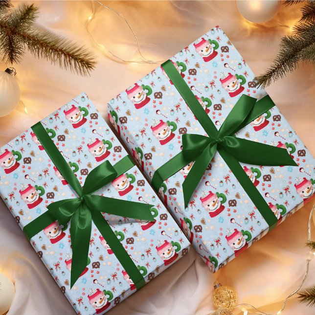 Snowman Hot Chocolate Fun Wrapping Paper (Wrap your gifts in delightful winter cheer with Snowman Hot Chocolate Fun.)