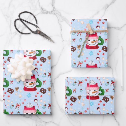 Snowman Hot Chocolate Fun Wrapping Paper Sheets