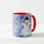 Snowman Hot chocolate Mug<br><div class="desc">Happy snowman with a cardinal bird. Let it snow! Lets go outside and build a snowman! Customize Your mug.</div>