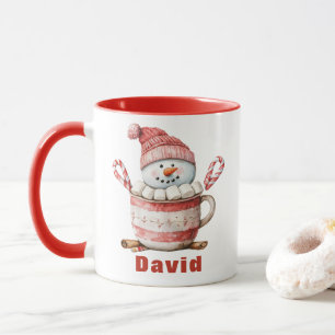 Snowman Hot Cocoa Christmas Candy Cane Marshmallow Mug