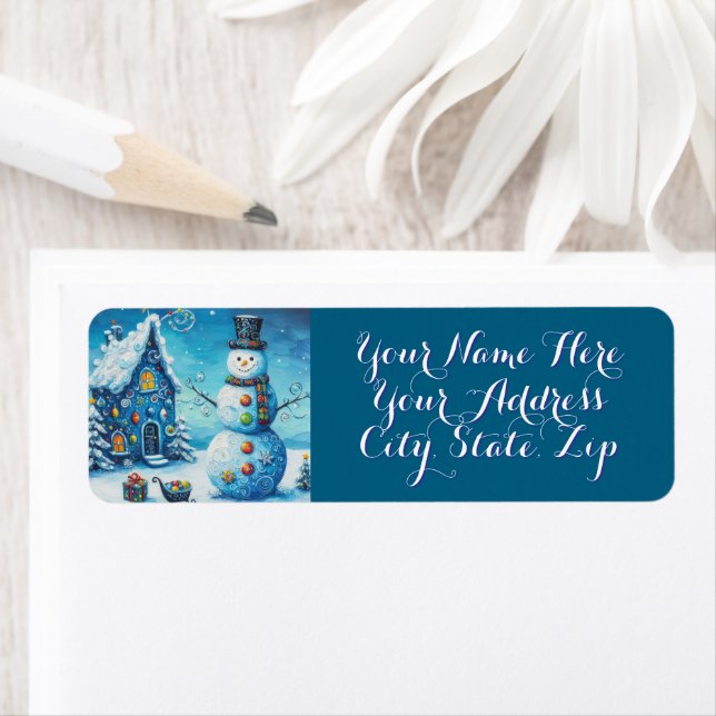 Snowman House Presents Personalized Christmas Label (Insitu)