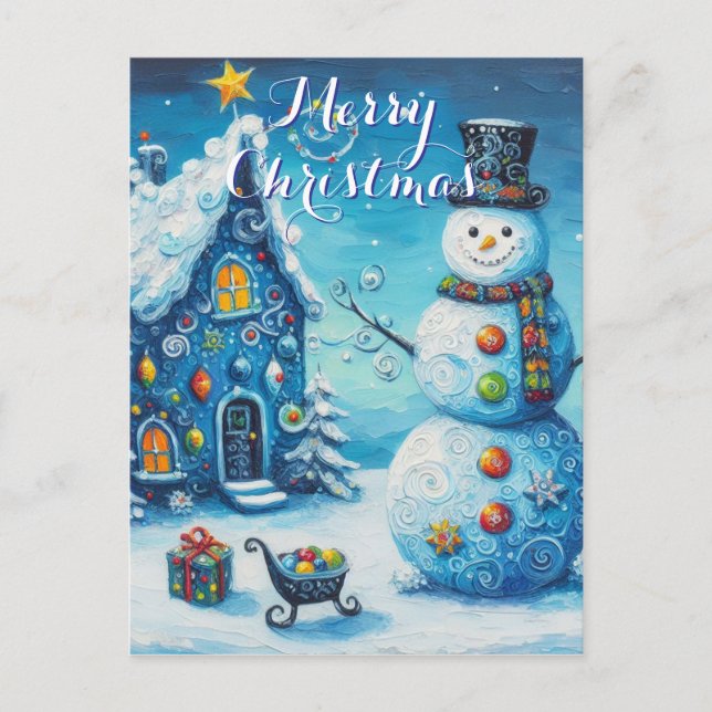 Snowman House Presents Personalized Christmas Postcard (Front)
