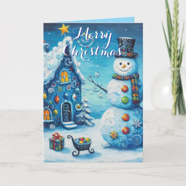 Snowman House – Whimsical Personalized Christmas G Card (Front)