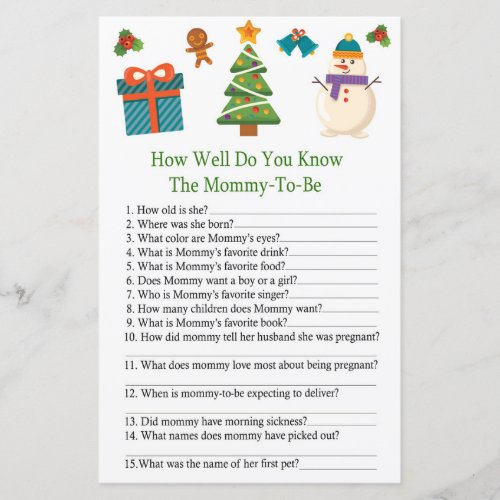 Snowman how well do you know baby shower game