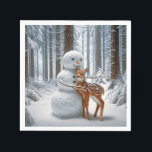 Snowman Hugging a Fawn Napkins<br><div class="desc">A whimsical scene in a snow-covered forest features a friendly snowman with a carrot nose and a fawn nuzzling against it.</div>