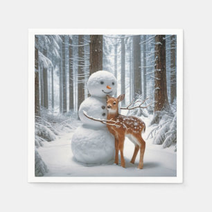 Snowman Hugging a Fawn Napkins