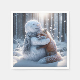 Snowman Hugging A Fox Napkins