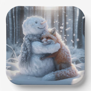 Snowman Hugging A Fox Paper Plates