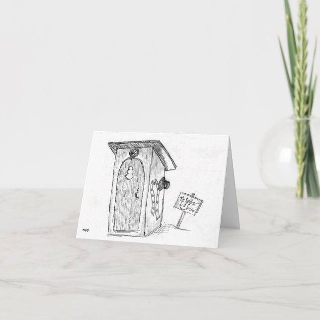 Snowman Humor holiday card .. outhouse christmas (Front)