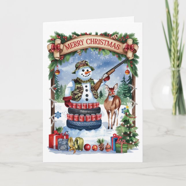 Snowman Hunter Funny Redneck Christmas Card (Front)
