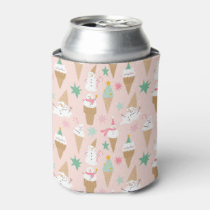 Snowman Ice Cream Cones Christmas Pattern Can Cooler