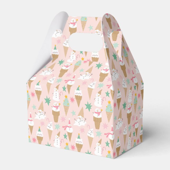 Snowman Ice Cream Cones Christmas Pattern Favor Boxes (Front Side)